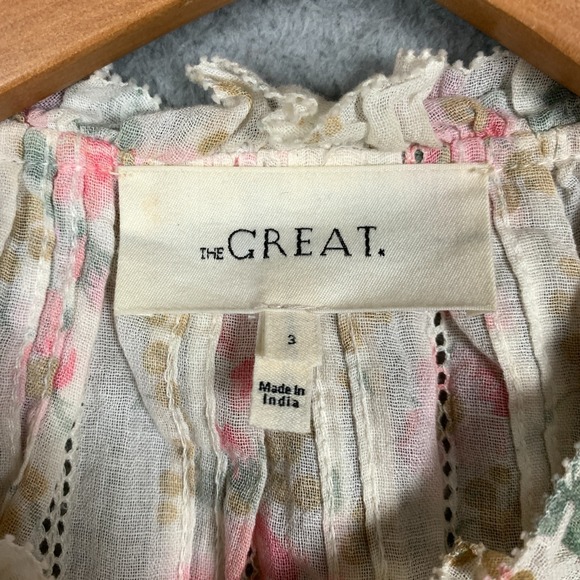 The Great. Valley Top Womens Small Pink Sweet Pea Floral Ruffle Cottagecore $325 - Picture 4 of 11